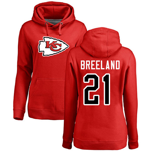Women Football Kansas City Chiefs #21 Breeland Bashaud Red Name and Number Logo Pullover Hoodie